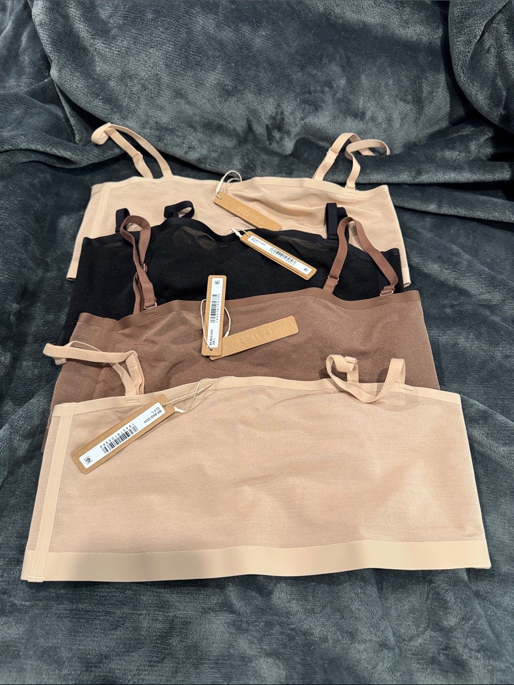 FOUR!!!! SKIMS Stretch Seamless Bandeau Set in Black, Brown & Nude Tones